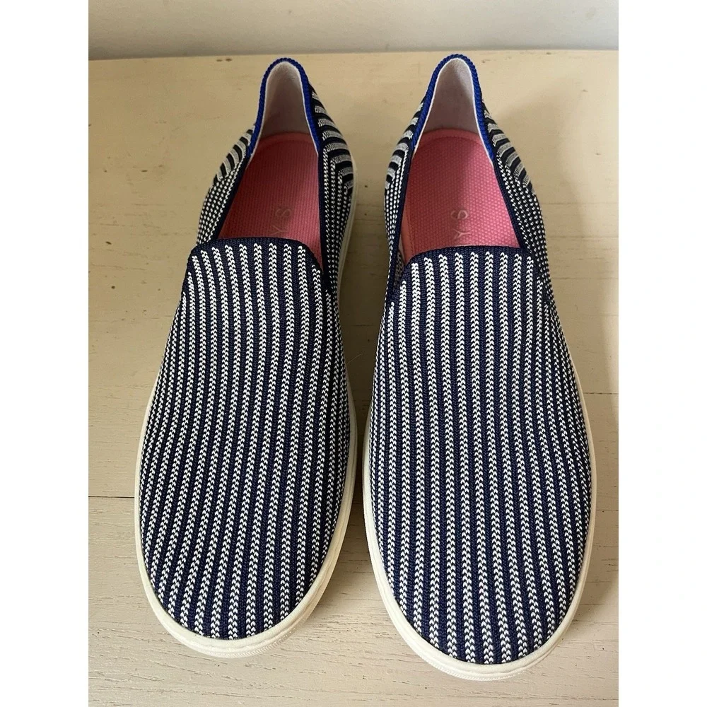 Rothy's Riviera Women's Slip-On Shoes, Size 9, Blue White Pinstripe Sneaker